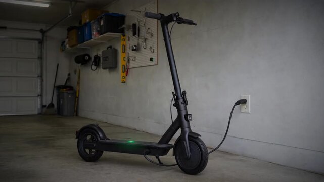 Electric scooter being charged