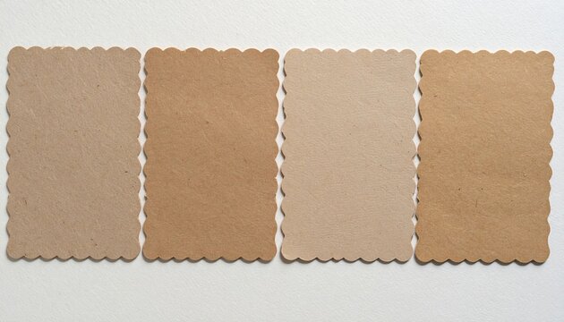Four square scalloped craft paper swatches in natural tones