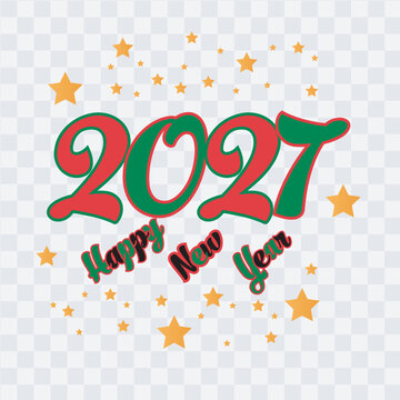 Happy New Year 2027 vector design with stars on transparent background