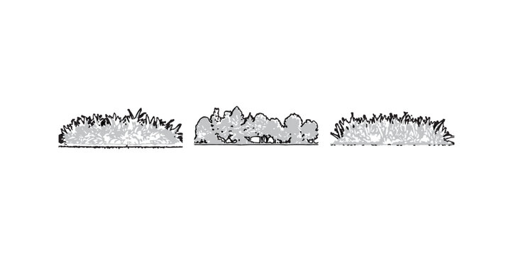 Hand drawn vector grass silhouette elements on a transparent background for digital art landscape borders and game design architectural illustrations.