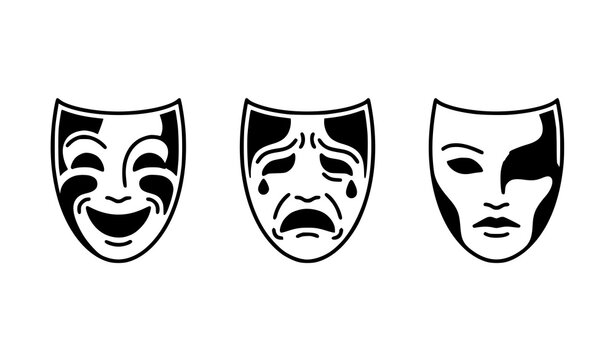 Theater masks icon set comedy tragedy drama performing arts vector illustration