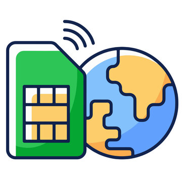 Global SIM Card with Earth Globe and Wireless Signal Vector Illustration for International Roaming and Mobile Data