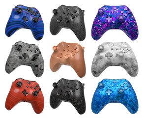 Collection of gaming controllers isolated on white background with clipping path © Vasyl Onyskiv