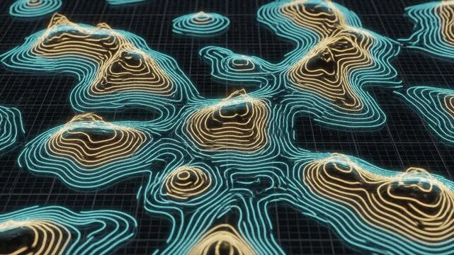 Topographic Map Abstract: An abstract representation of a topographic map, showcasing contour lines forming abstract mountain shapes and landforms on a grid background.