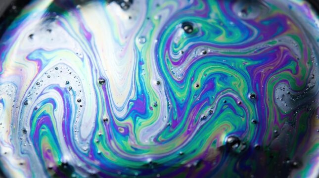 Colorful swirling patterns on a soap bubble surface.