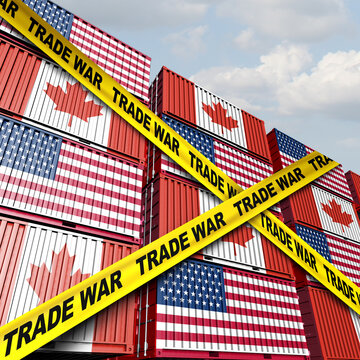 Canada US Trade War and Canadian and American economic crisis as a tariff dispute affecting North American trade cross border commerce economic relations imports and exports under the USMCA and North 