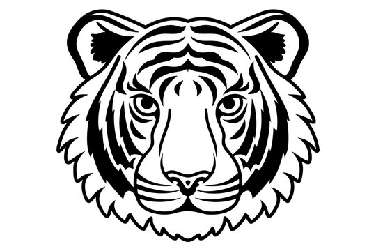 Black and white tiger head illustration