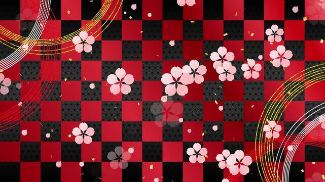 plum 01 pink circle gold red confetti gold fall pattern01 ichimatsu pattern asanoha pattern loop （red black background）01