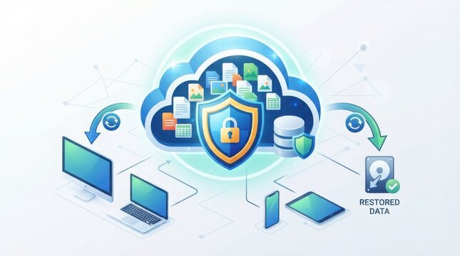 Cloud storage security infographic with data backup and digital protection technology concept