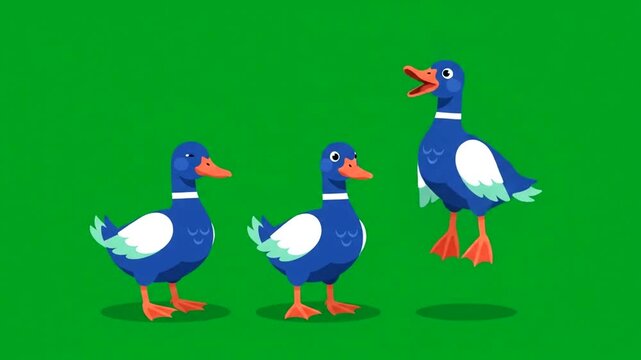 Cartoon mallard duck animation sprite sheet on green background