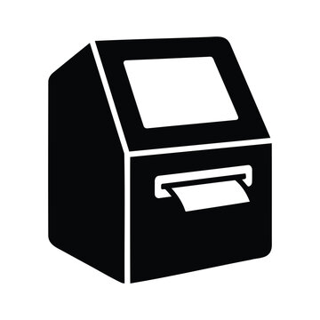 Automated teller machine silhouette vector icon representing banking kiosk and transaction.