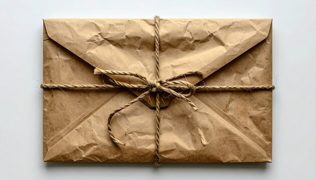 Brown kraft paper envelope with traditional string tie closure