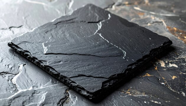 Square black slate coaster with natural stone texture