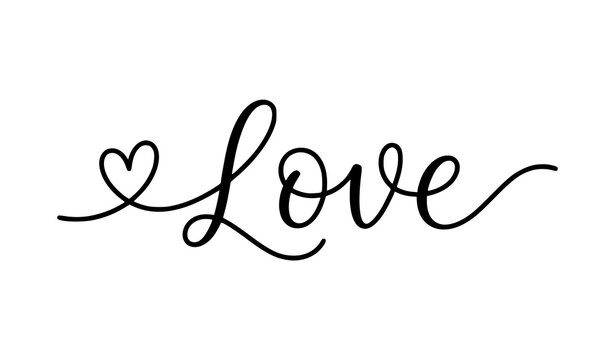 Love script hand lettering vector design with heart accent cursive typography for Valentine and wedding decoration