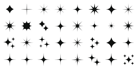 Fototapeta premium Various black star and sparkle vector icons for design accents with star symbols