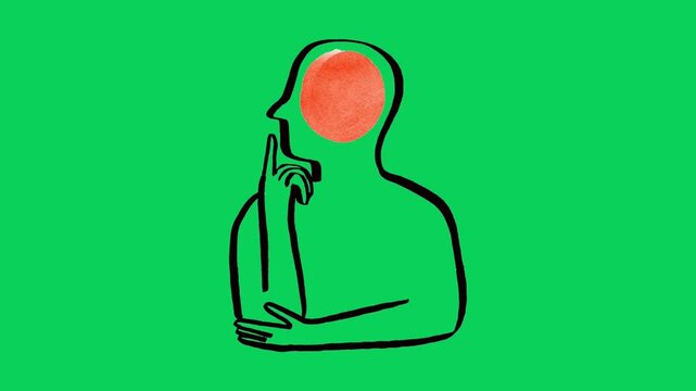 Silhouette of a thinking person gradually fades into a star shape on green