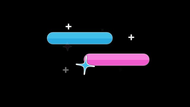 Blank Lower Third CTA with Glow 4k Animation. Pink and blue blank lower third on black background, editable text placeholder for titles, promotions, marketing, social media and video overlays.