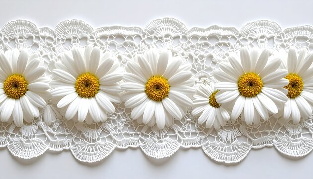White daisy lace trim border with delicate embroidery