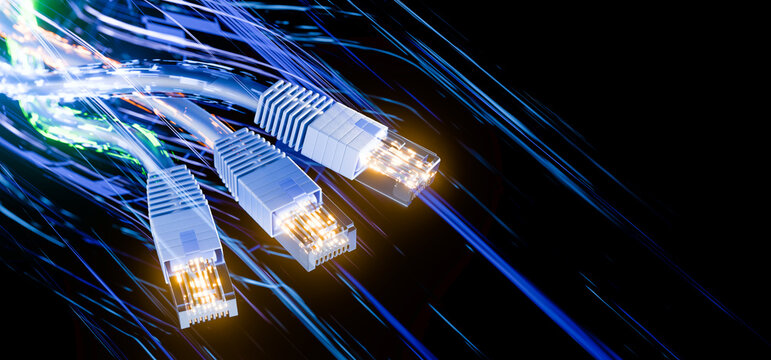 Home Internet connection. Client-to-server connection concept. Concepts of P2P, Tor, TCP, and UDP protocols. Connector for connecting to a local area network or the Internet.