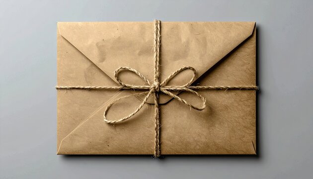 Brown kraft paper envelope with traditional string tie closure