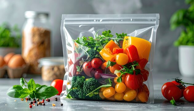 Vacuum sealed plastic food storage bag for packaging concept