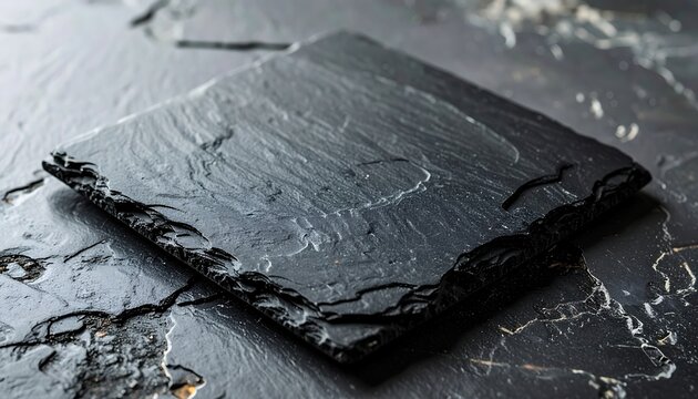 Square black slate coaster with natural stone texture