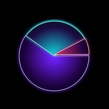 Neon glowing pie chart graphic with three distinct colorful segments on black background