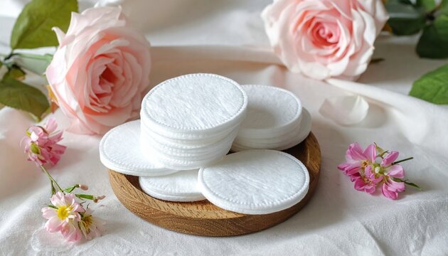 Soft textured round cotton pads for beauty and cosmetic skincare