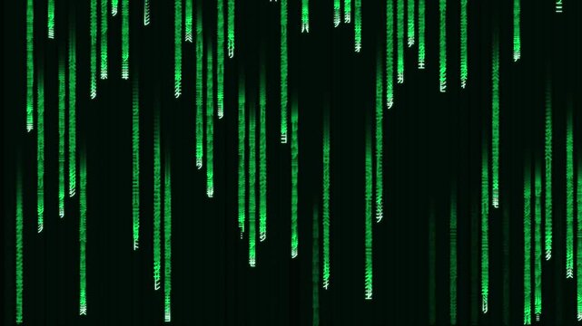 Matrix Style Digital Rain Animation with Glowing Green Binary Code Falling Down Dark Background