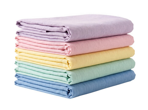 Stack of folded colorful fabric towels as isolated on with bath as isolated on transparent background