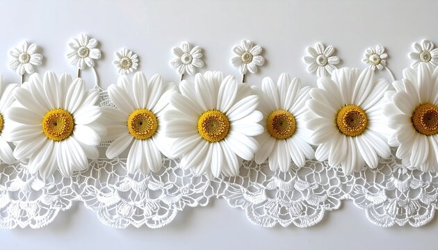 White daisy lace trim border with delicate embroidery