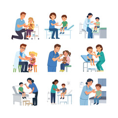 Fototapeta premium Pediatrician Medical Examination and Healthcare Services for Children Set
