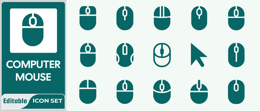 Computer Mouse and Cursor Pointer Devices Vector Design and Illustration Featuring Hardware Clicker and Scroll Wheel Icon Set