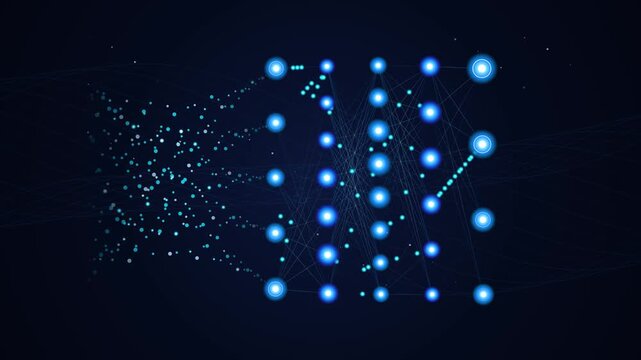 Neural Network Deep Learning Visualization with Glowing Blue Data Nodes and Digital Connection Lin