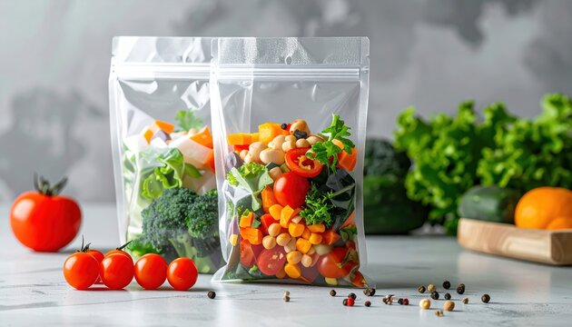 Vacuum sealed plastic food storage bag for packaging concept