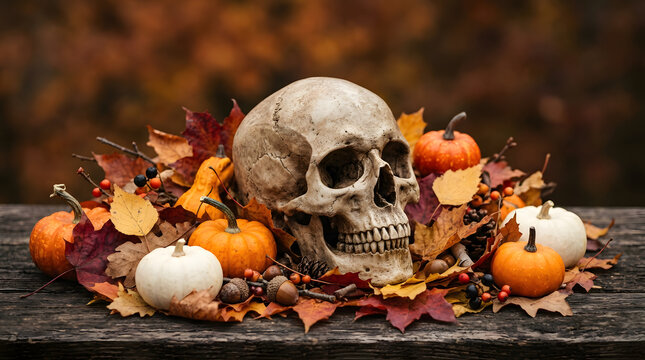 halloween pumpkin and skull