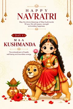 Maa Kushmanda Navratri Day 4 Hindu Goddess Festival Greeting Poster