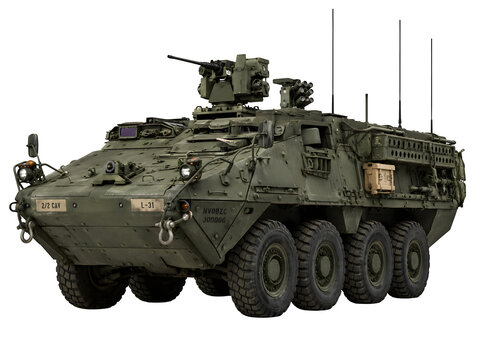 Military armored vehicle, green infantry carrier, tactical combat transport truck isolated on Transparent Background