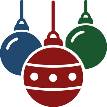 Three colorful christmas baubles hanging as a vector icon isolated on transparent background