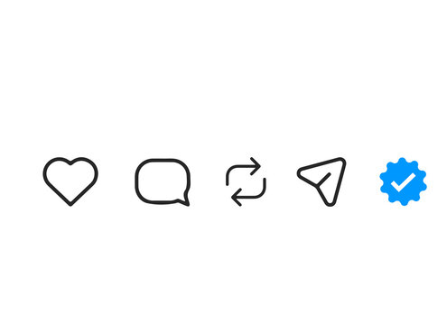 Social media interaction icons set with verified badge on white background