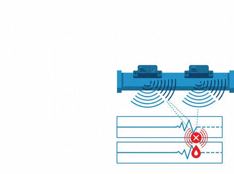 Flat vector infographic of acoustic correlation graph for water leak pinpointing with copy space