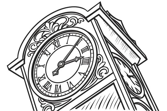Vintage clock tower illustration with Roman numerals