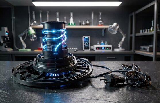 Futuristic electronic pest trap device with glowing blue light