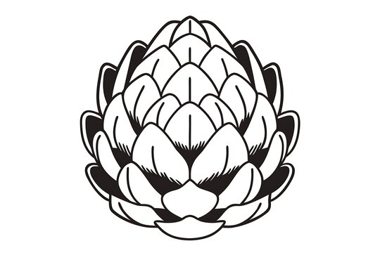 Artistic black and white illustration of an artichoke