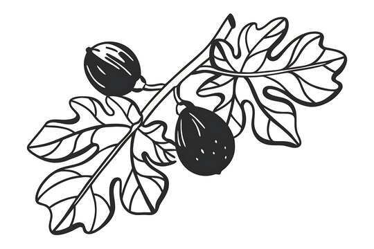 Black figs on green leaves illustration
