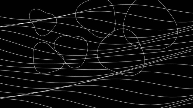 Minimalist black and white abstract graphic design with flowing linear waves and organic geometric shapes