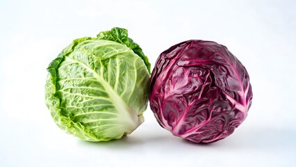 Fototapeta premium Fresh Green and Red Cabbage on White Background