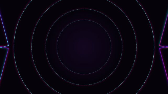 Abstract futuristic neon tunnel with glowing circles and dark background motion design