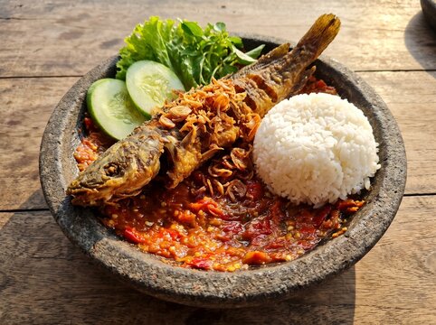 Rice with Fried Catfish and Sambal - Penyetan Lele