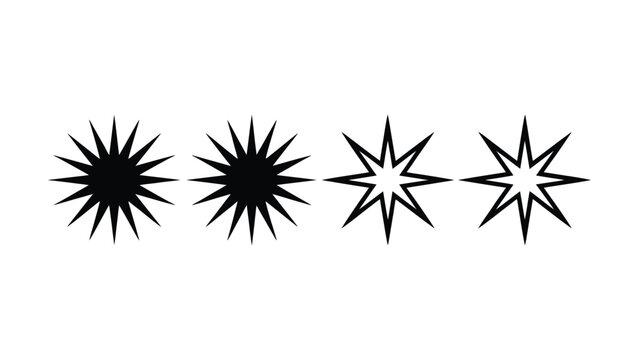 Set of four black starburst icons with varying point counts and sizes on a transparent background